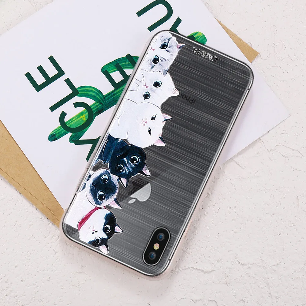 Caseier милый кот Чехол для iPhone X 3D мягкий рельеф ТПУ чехлы 7 5s 6 6s 8 Plus милые кошки Fundas