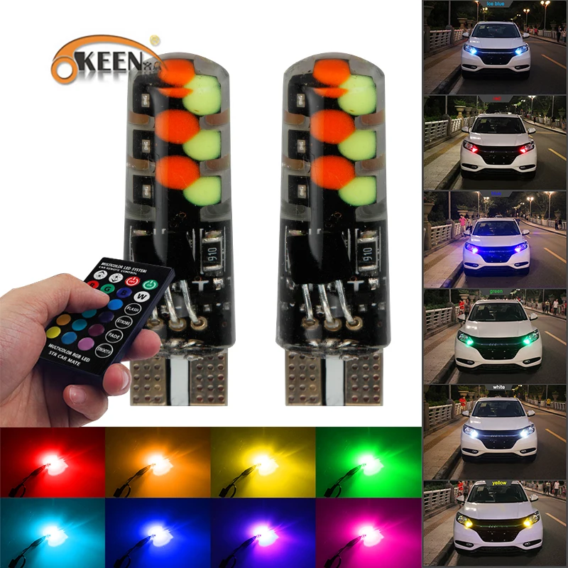 OKEEN 2 шт. светодиодный T10 пульт дистанционного управления W5W 501 RGB изменяющий цвет