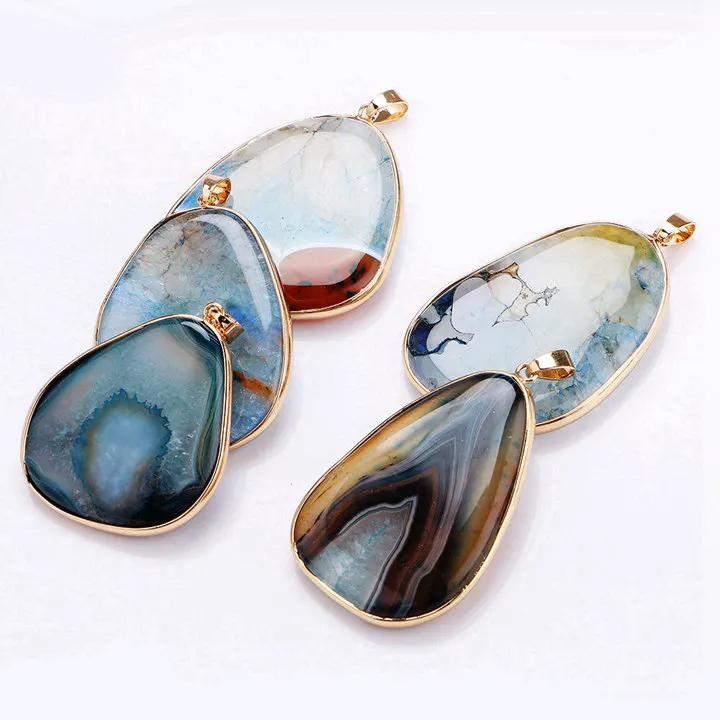 Синий Natural Gemstone Pendant Necklace Stone Power Crystal Statement Pendentif Jewelry Band Women Long Necklace Water drop pendant - Цвет камня: Синий