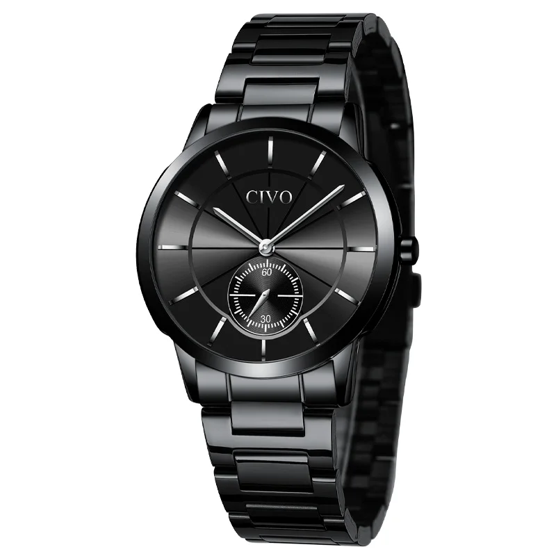 steel black Reloj CIVO quartz watches mens fashion sport dial waterproof wirst watches top brand luxury steel strap man watches montre homme - Цвет: steel black