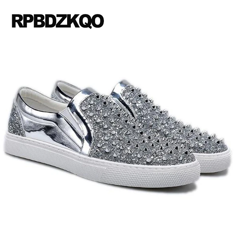 Rivet Glitter Silver Skate Stud Hip Hop Fashion Black Shoes Men Elevator Dandelion Slip On Sneakers Hot Sale Autumn Popular | Обувь