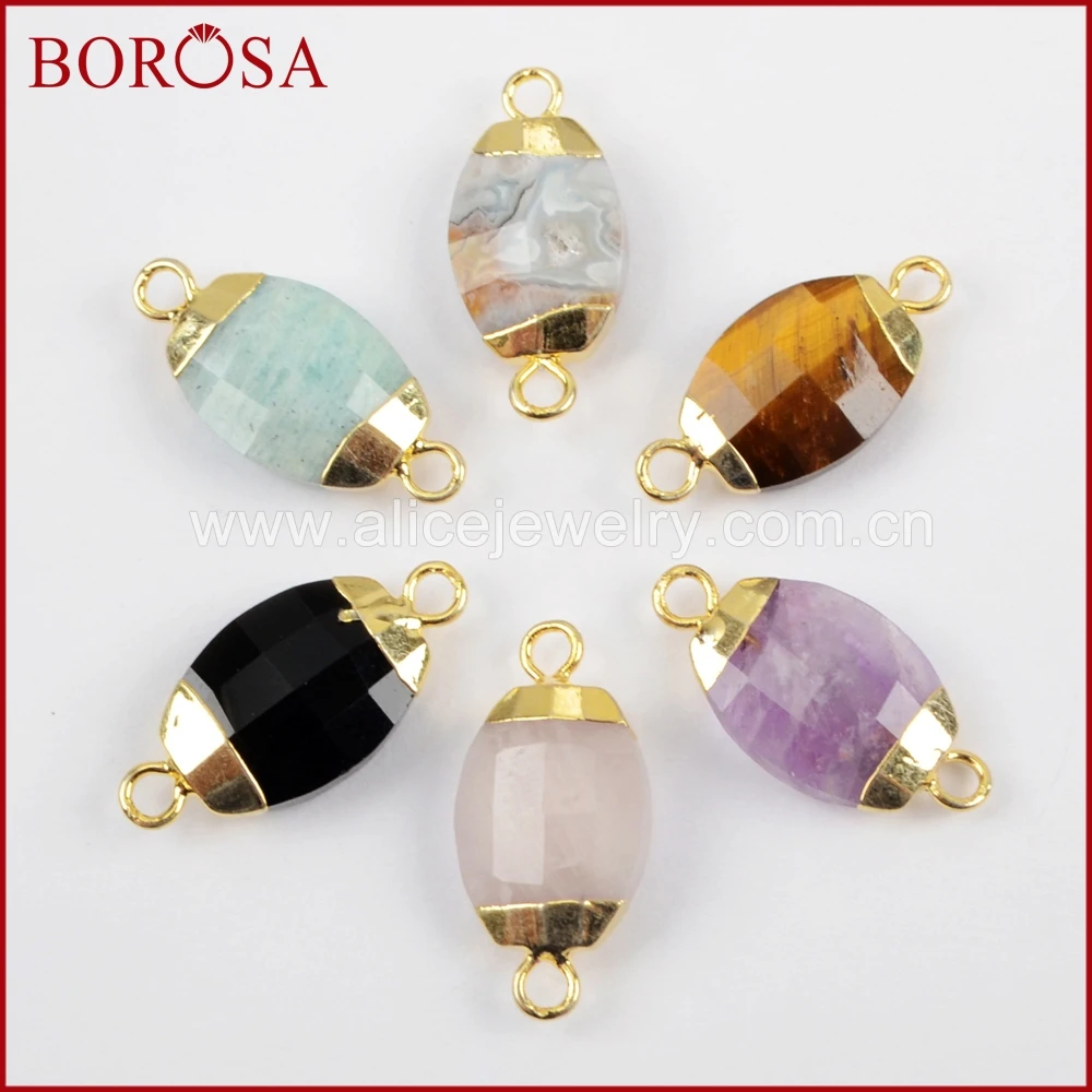 BOROSA 10 шт овальной формы многоцветные граненые камни золотой разъем для