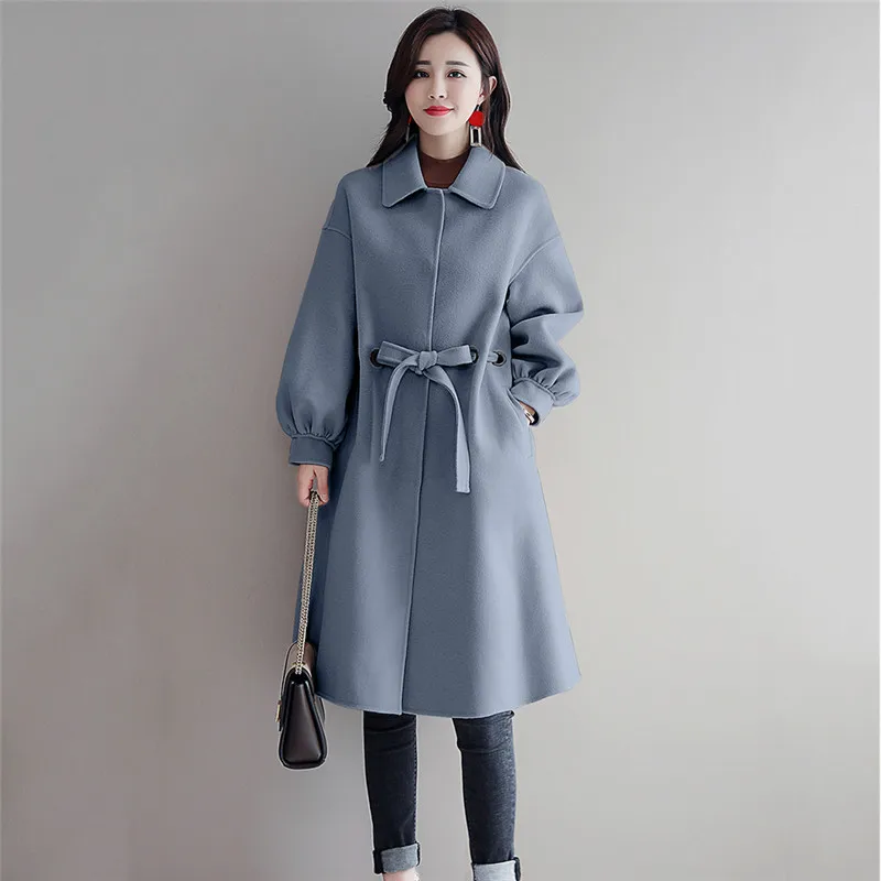 Autumn Winter Woolen Coat Women Korean New Outerwear Fashion Lapel Female Overcoat Medium Long Loose Jacket Parkas Vs131 | Женская