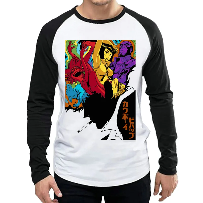 

Long Sleeve Cowboy Bebop T Shirt White Color Mens Fashion Anime Printing Tops Tees Autumn Full Sleeve Casual O Neck Clothes
