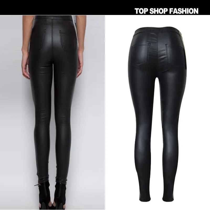 Осень 2018 женские облегающие брюки из искусственной кожи с высокой талией модные