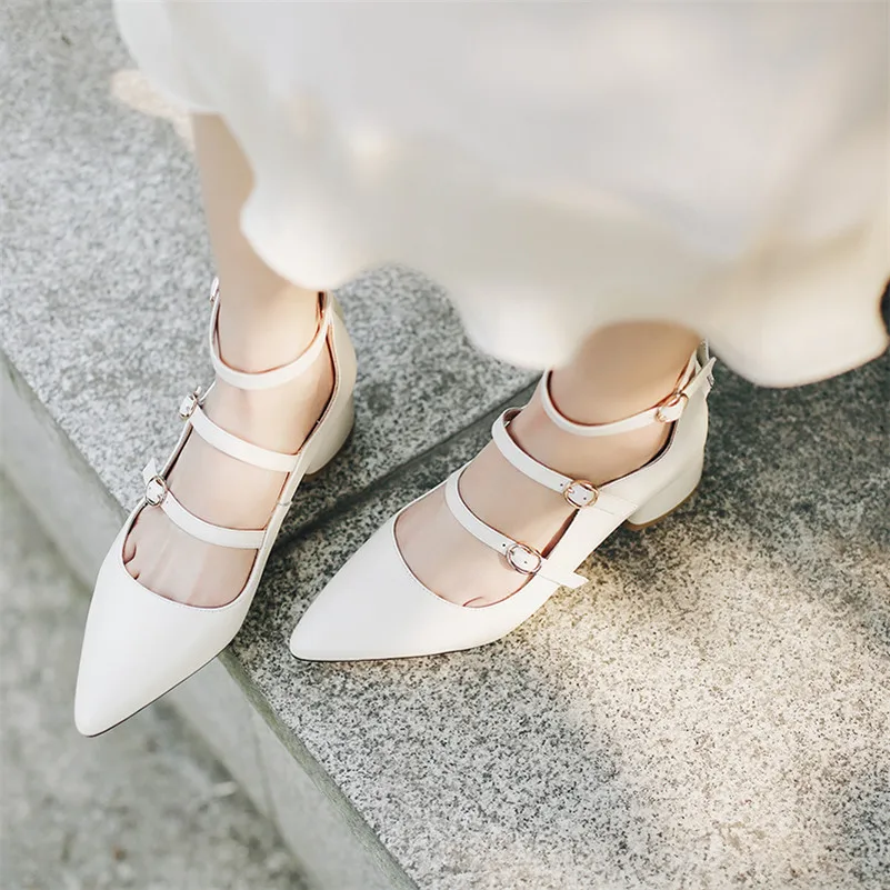

CONASCO Fashion Sexy Women Buckles Genuine Leather Shoes Woman Pointed Toe High Heeled Pumps Elegant Wedding Party Office Pumps