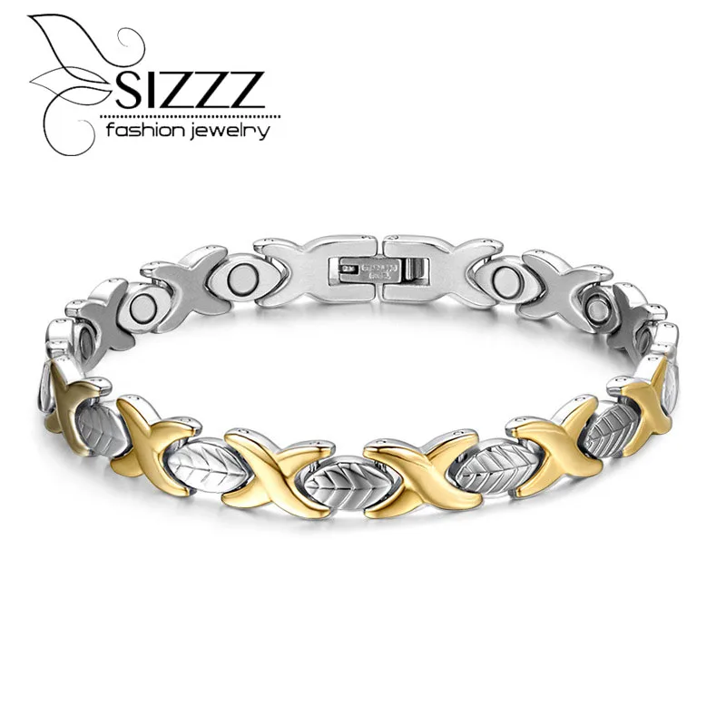 SIZZZ Titanium steel magnetic trend exquisite gold color leaf fashion bracelet&ampbangles for women | Украшения и аксессуары