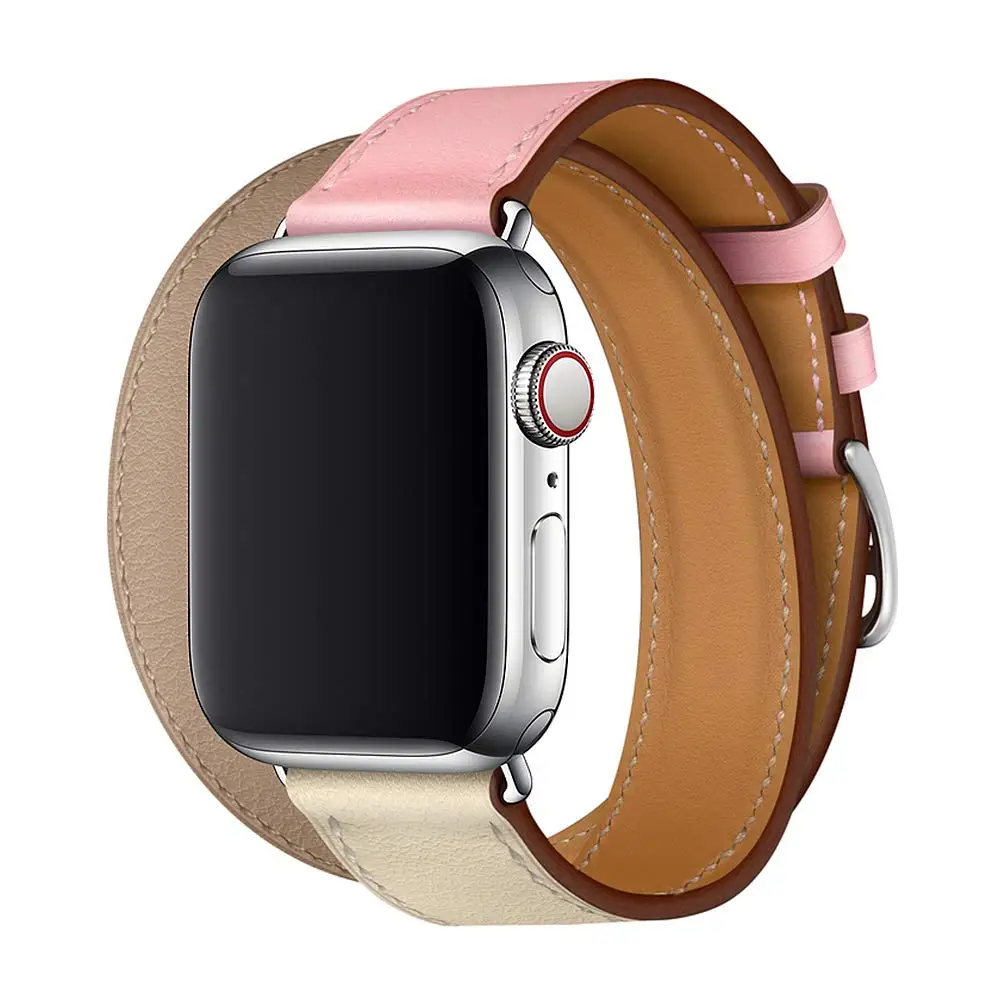 Ремешок mixcolor для iWatch серии 5 4 3 2 1 Двойная кожаная Петля для Apple Watch 42 мм 38 мм 40 мм 44 мм Мода