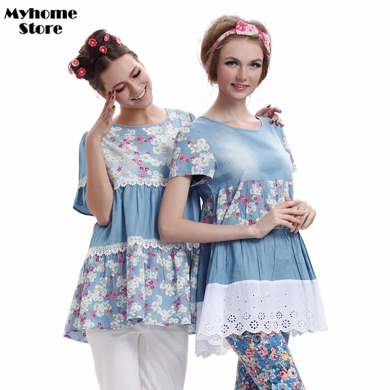 Мода Для Беременных Свободные Джинсовые Цветочные Футболку Плюс Размер