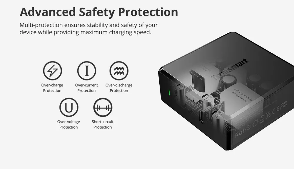 Tronsmart WCP02 настенное зарядное устройство питания 3,0 Беспроводное зарядное устройство 60 Вт Быстрая зарядка зарядное устройство для телефона MacBook зарядное устройство для ноутбука