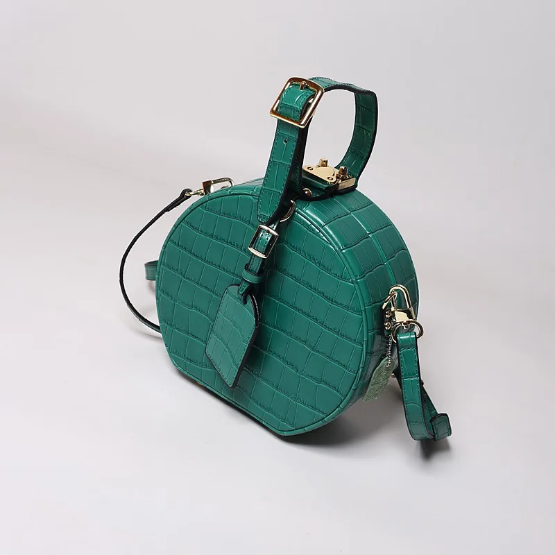 green Сумки для женщин крокодиловая кожа маленькая круглая коробка кожаная сумка через плечо женские роскошные сумки - Цвет: green