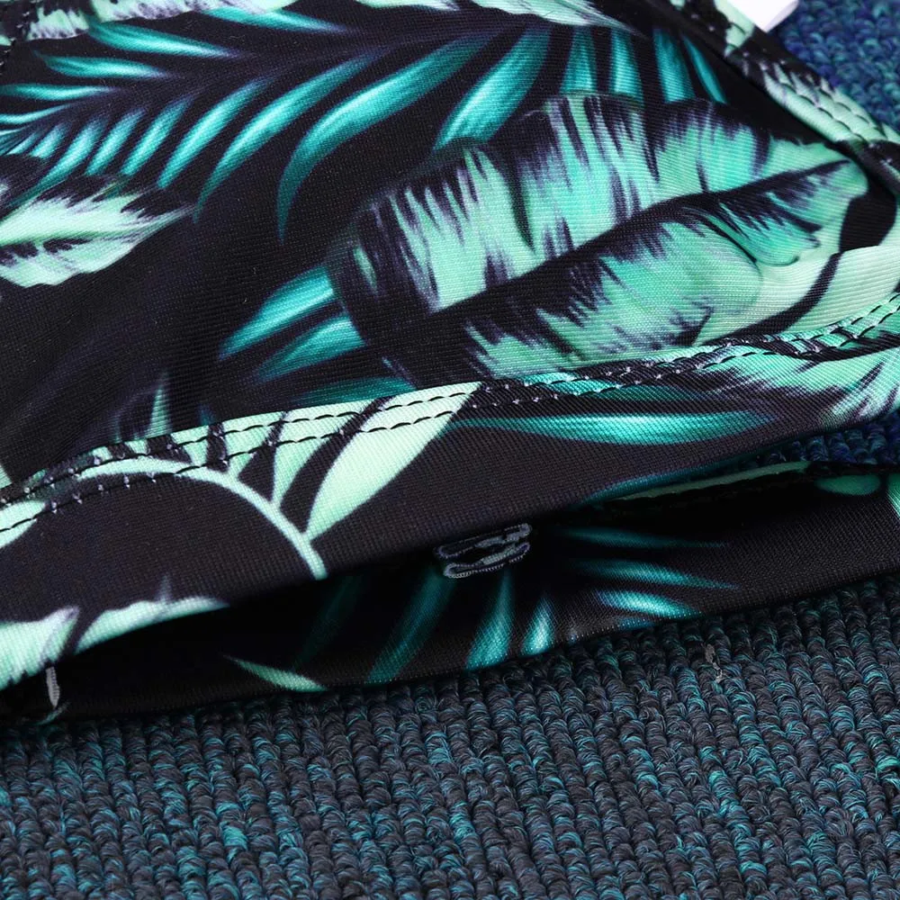 Женский купальник бикини SAGACE бразильский с принтом зеленого листа пуш ап