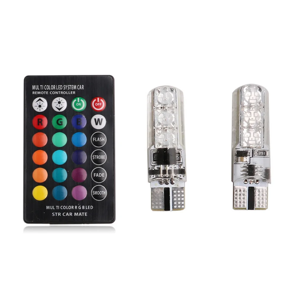 2 шт. T10 5050 SMD 6 LED RGB Авто Клин боковой свет лампы W/пульт дистанционного
