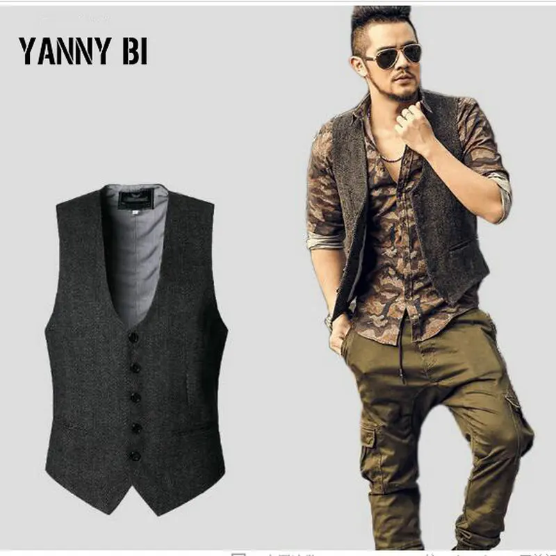 Жилет мужской однобортный из хлопка и льна повседневный пиджак цвета хаки для