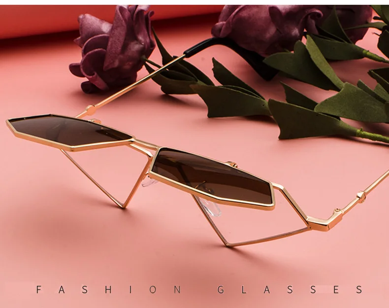 LEIDISEN Flip Up Steampunk Sunglasses Men Women Vintage Metal Frame Triangle Sunglass Female Brand Fashion Glasses UV400