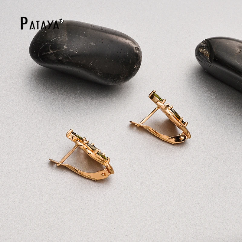 PATAYA, оливково-зеленые Винтажные серьги, 585, розовое золото, синяя бабочка, дизайнерские серьги с винтовой застежкой, женские свадебные ювелирные серьги-капли