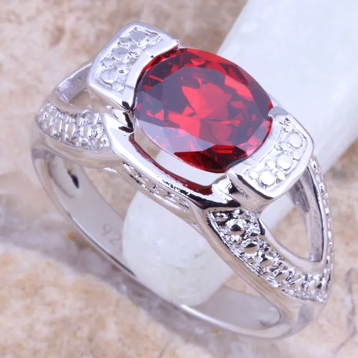 Сверкающий Красный гранатовый серебряное кольцо класса 6/7/8/9 R1512|ring size|ring size 6silver