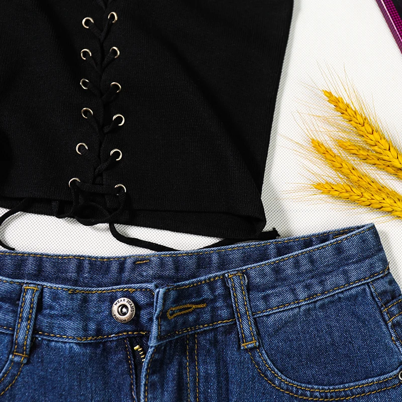 Heliar/комплект из двух предметов вязаные майки на завязках топы и короткие джинсы