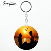 jweijiao dusk scenery lovers sea keychain tool makeup mirrors chinese handmade compact mirror with chain for wife bm33