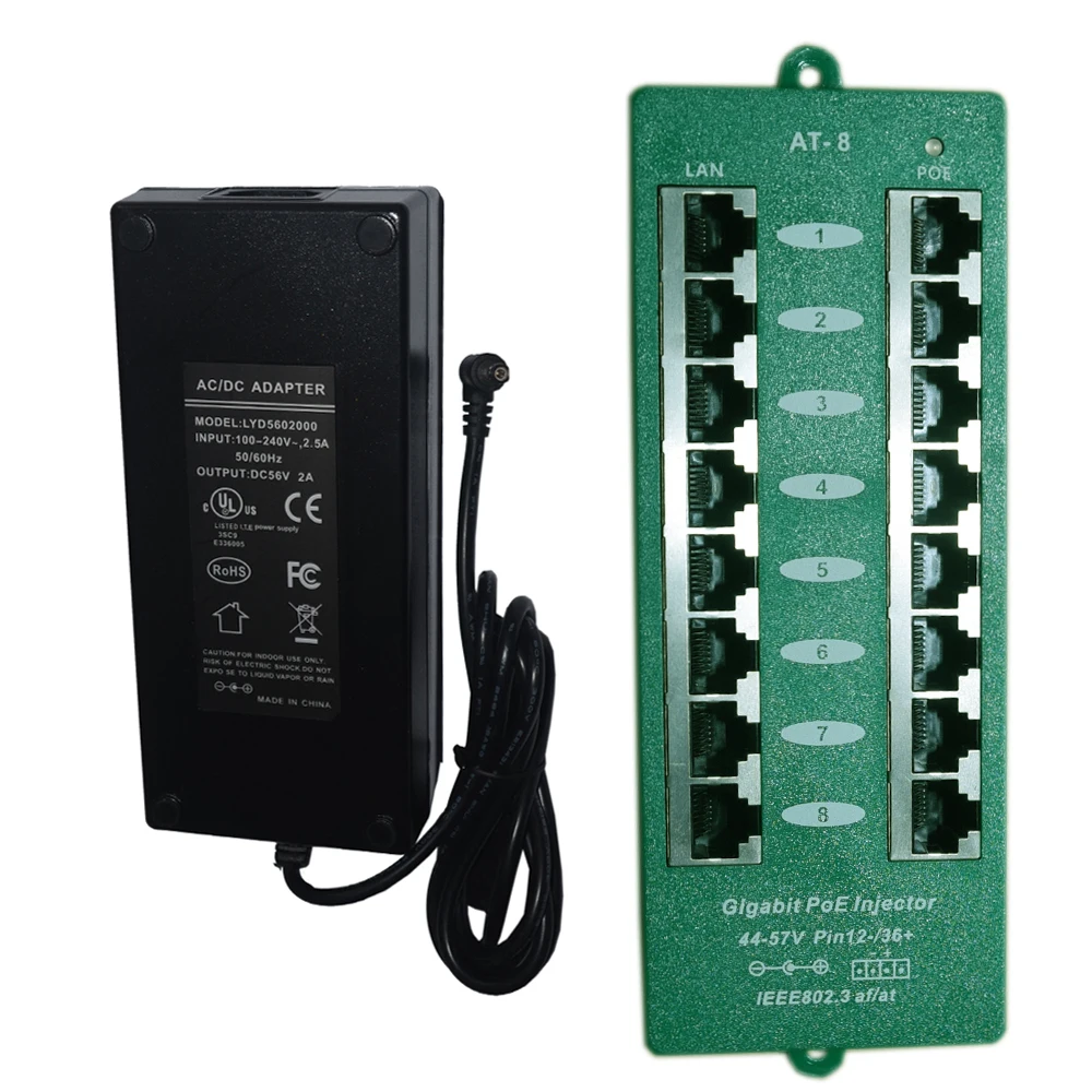 Активная PoE 802.3af 802.3AT 56в 120 Вт Мощность 8 портов гигабитная мощность по Ethernet