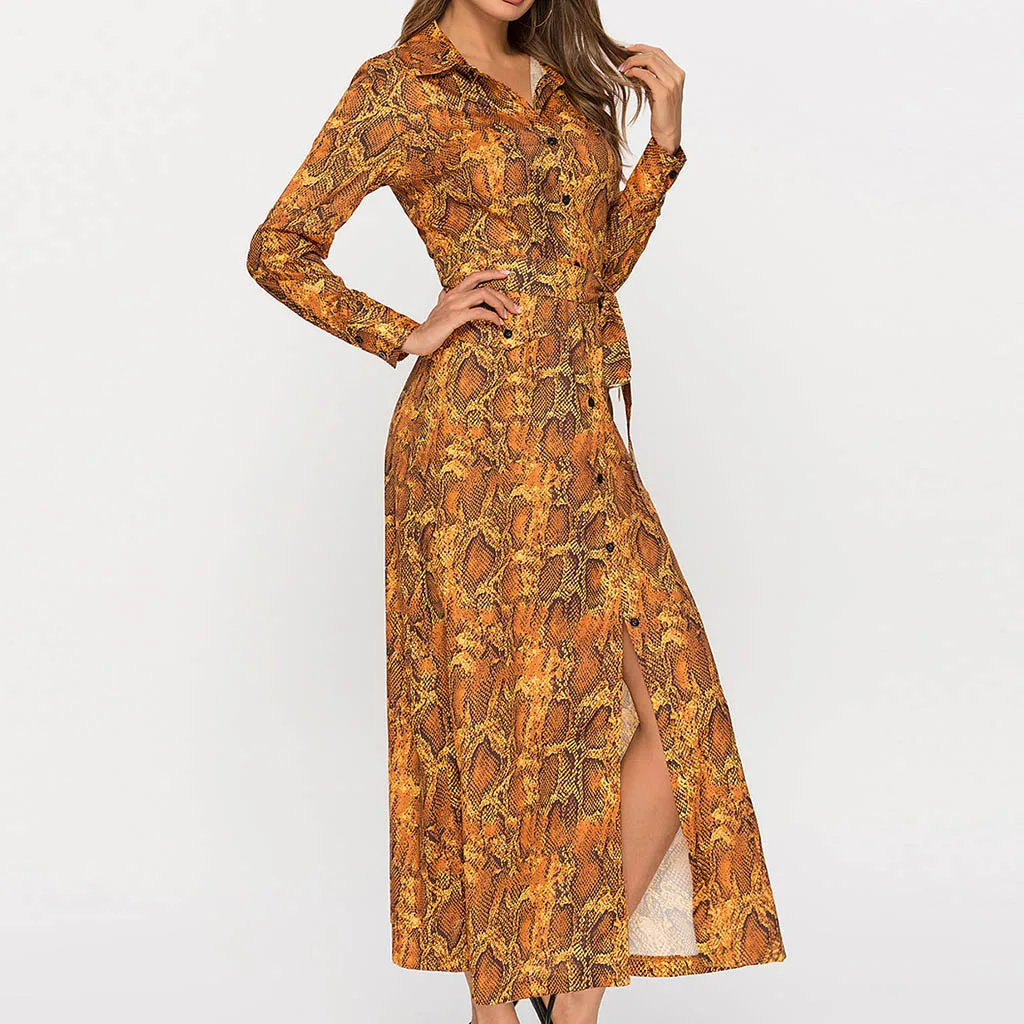 JAYCOSIN Snake Skin Print Vintage Maxi Dress Women Clothes Autumn Long Sleeve Sexy Party Office Ladies Dresses dropshipping 429W | Женская