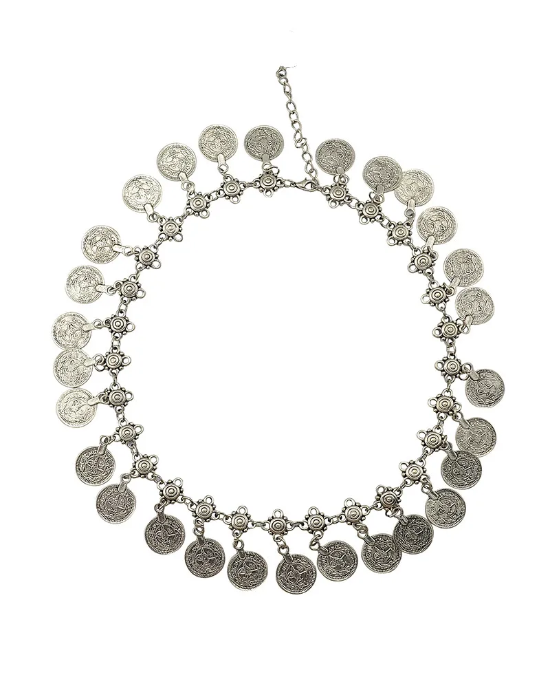 Bohemian Carved Flower Coin Necklace Adjustable Handmade Boho Gypsy Beachy Ethnic Tribal Festival Jewelry Turkish | Украшения и