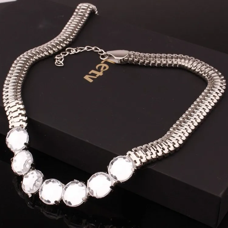 Korean Fashion Necklace Temperament Big Luxury Brand Crude Punk Metal Chain Women Rhinestone Jewelry Wholesale Gift | Украшения и
