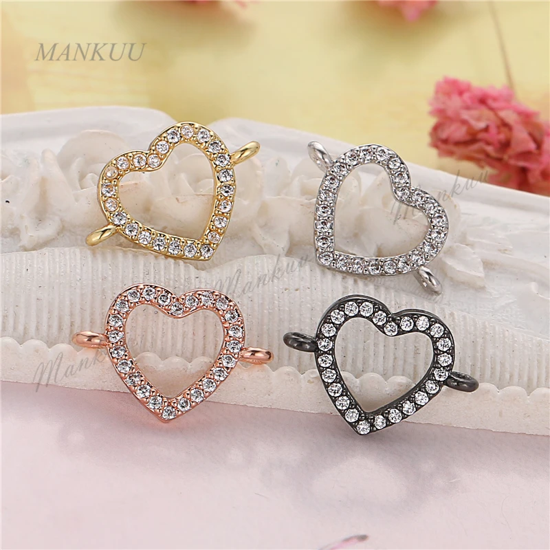 Подвеска в форме сердца с микрозакрепкой из белого циркона соединители двойными