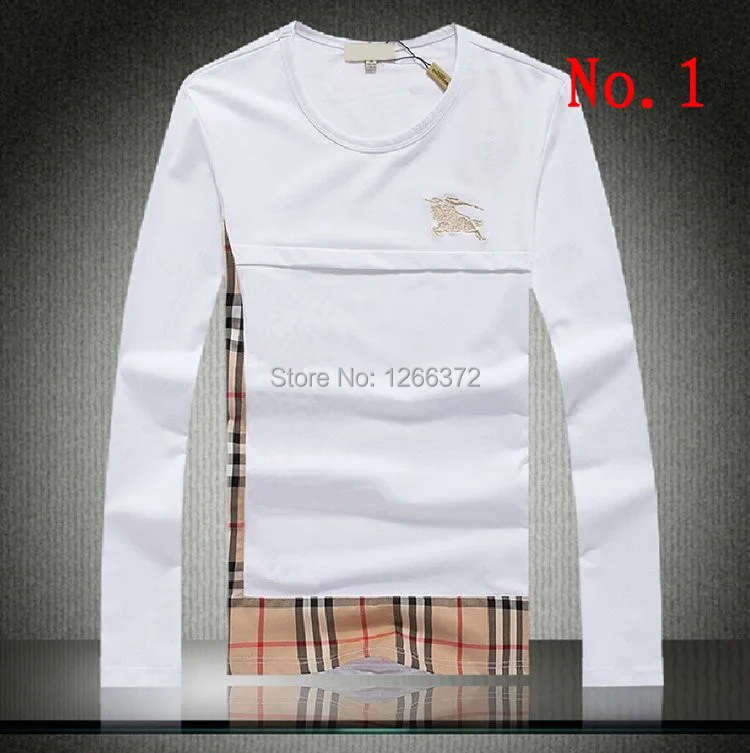 2014 new brand men's long-sleeved t-shirt Black and white shirt casual 100% cotton free shipping | Мужская одежда