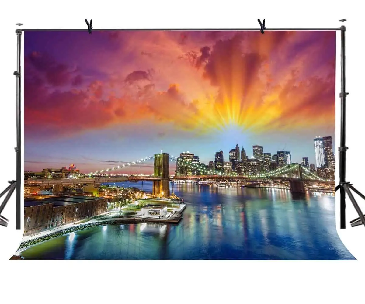 

7x5ft Brooklyn Bridge Backdrop Sunset Shining Brooklyn Bridge Photography Background and Studio Photography Backdrop Props