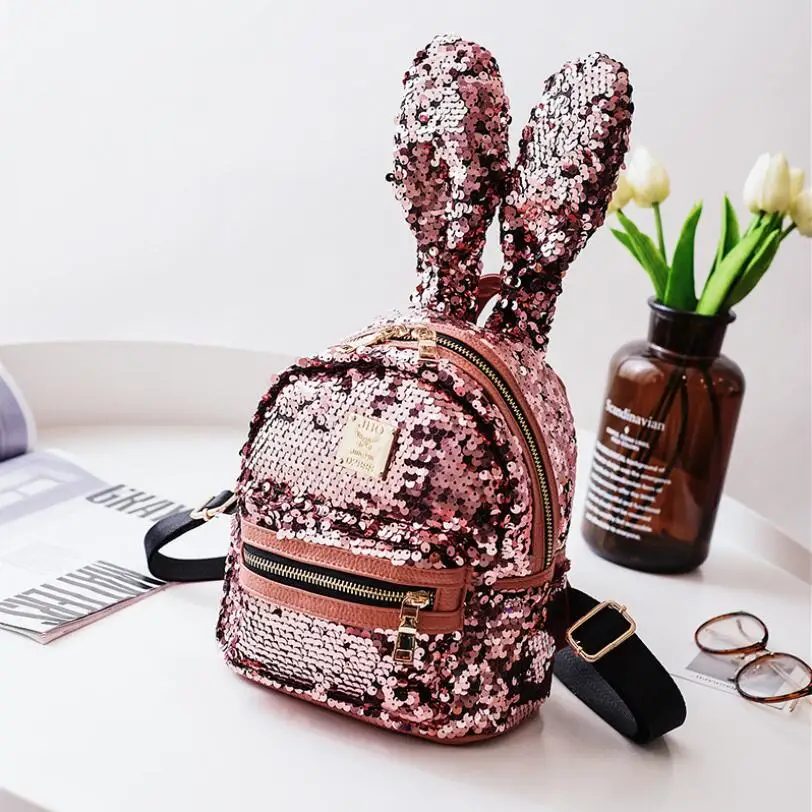 Мини Сияющие Блестки рюкзак с милыми заячьими ушками сумки на плечо для детские