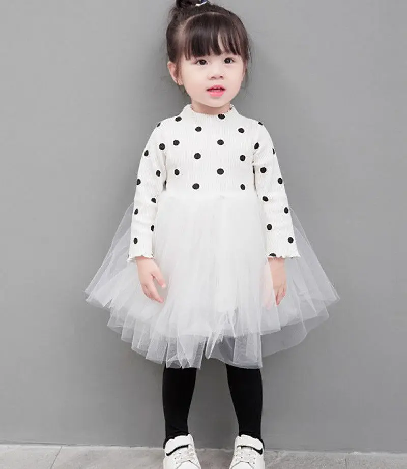 Милые вечерние вязаные свитера в горошек для новорожденных девочек платье пачка