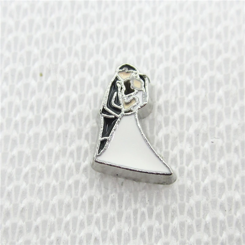 

Hot selling 100pcs/lot groom and bride floating charms living glass floating memory charms