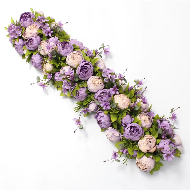 A light purple custom made Artificial rose flower row Wedding background wall arch Welcome desk decorative fake flower Home holiday decoration - Цвет: A light purple