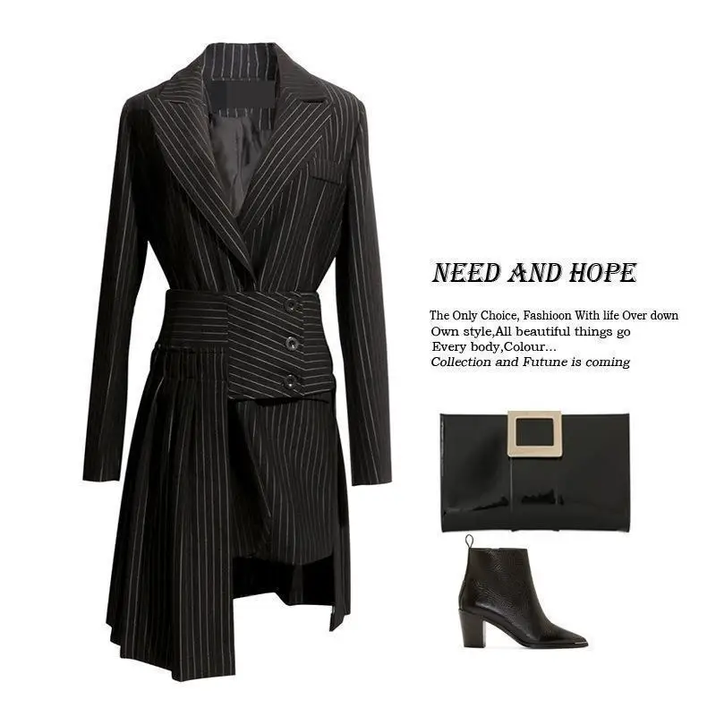 Женский костюм с юбкой GETSRING в полоску пальто + необычная плиссированная юбка