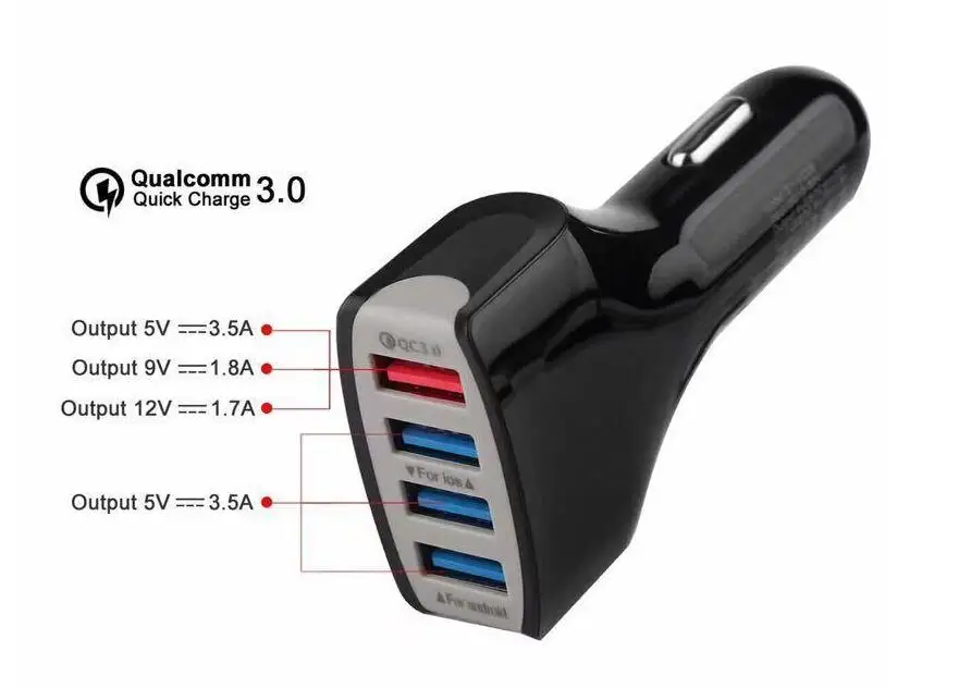Hopeboth QC3.0 автомобильное зарядное устройство 4USB быстрое 4 порта адаптер для iPhone 7