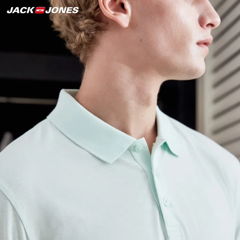Мужская рубашка поло JackJones Однотонная из хлопка и шелка с короткими рукавами