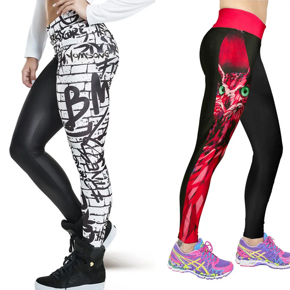 Женские леггинсы с цифровым принтом облегающие Стрейчевые Леггинсы Совы/стены и