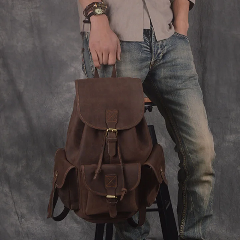 AETOO Retro Shoulder Bag Genuine Handmade Men Women Casual Travel Backpack Large Capacity First Layer Leather
