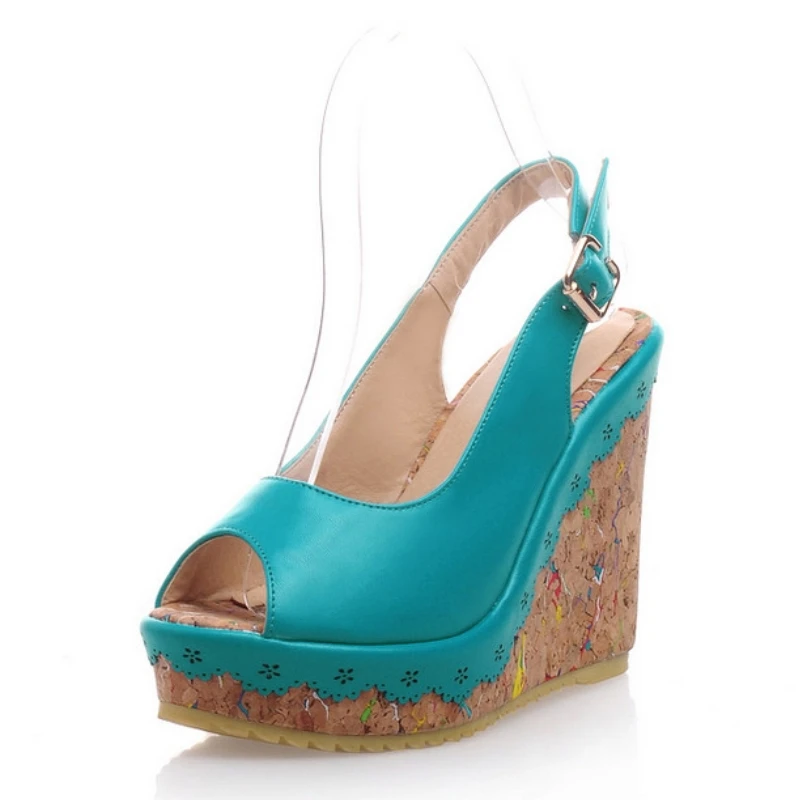 SaraIris Peep Toe Клин Пятки Сандалии Женщин Плюс Размер 32 43 Красочные Туфли На Каблуках