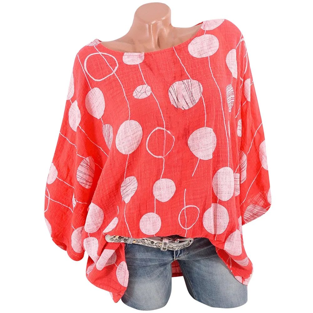 

Women Blouse Plus Size Long Sleeves O-Neck Polka Dot Pullover ladies tops woman shirt top bluzka damska
