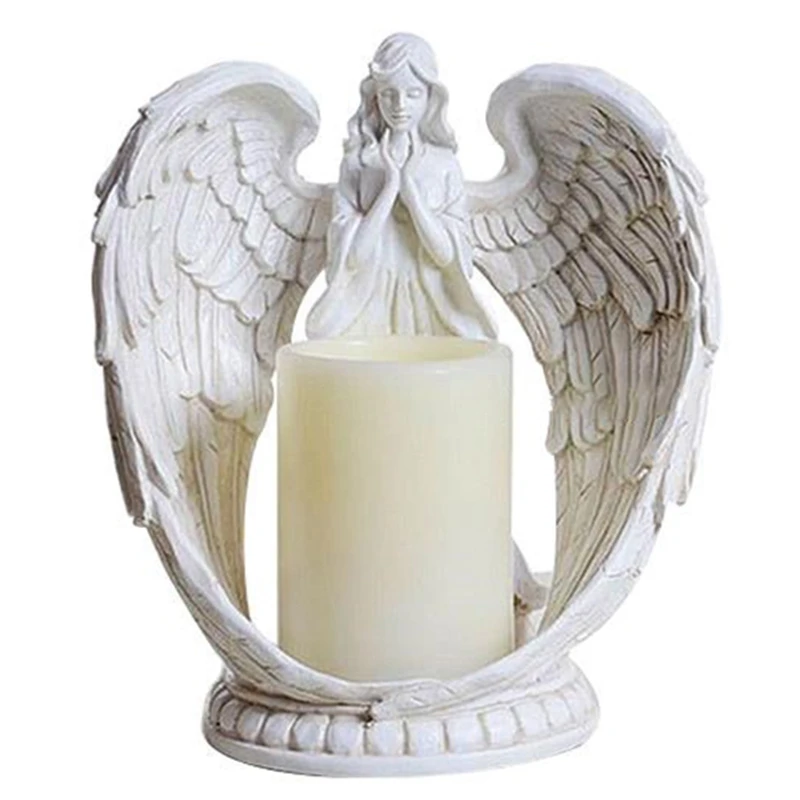 Light Grey Креативные фигурки Ангела из смолы, электронный подсвечник, домашний декор, миниатюрный подсвечник ангела, украшения, свадебные подарки - Цвет: Light Grey