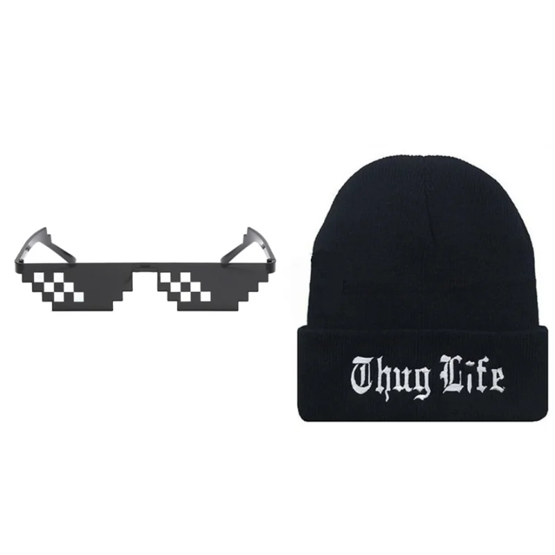 Yooske Thug Life Очки Шапки Цепочки и ожерелья иметь дело с ним Солнцезащитные очки для женщин Для мужчин Брендовая Дизайнерская обувь Thug Life Maker Pixel Защита от солнца Очки - Цвет линз: E glasses hat