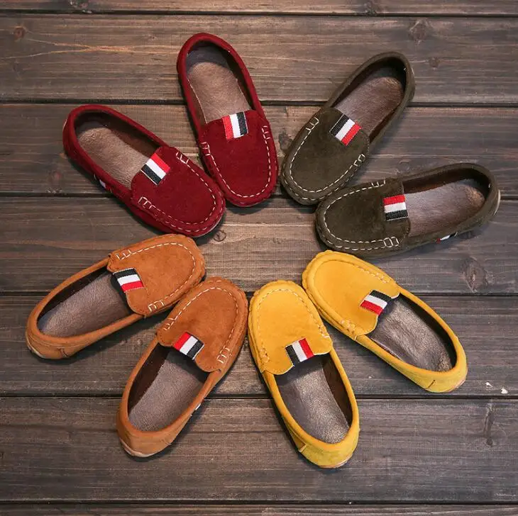 Весенне Осенняя детская повседневная обувь из флока и искусственной кожи лоферы