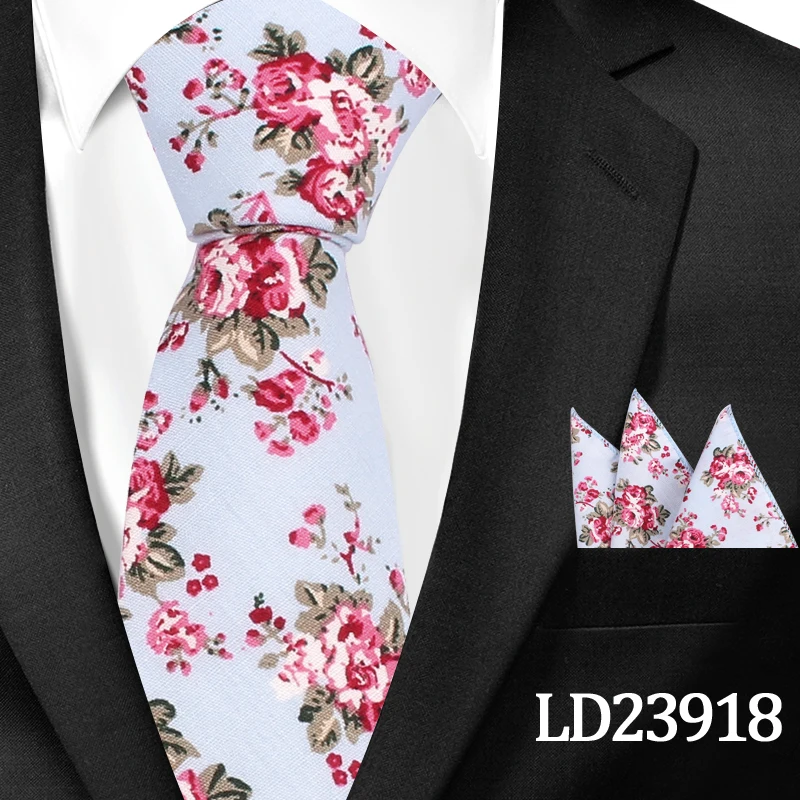 LD23918 Новые повседневные Цветочные хлопковые галстуки и карманные Квадратные наборы цветочный принт тонкий галстук для мужчин s шеи галстук-платок 6 см тонкие галстуки - Цвет: LD23918