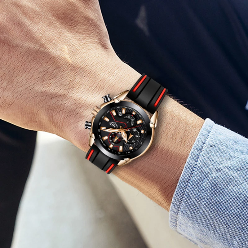 Часы наручные LIGE мужские с силиконовым ремешком брендовые Роскошные