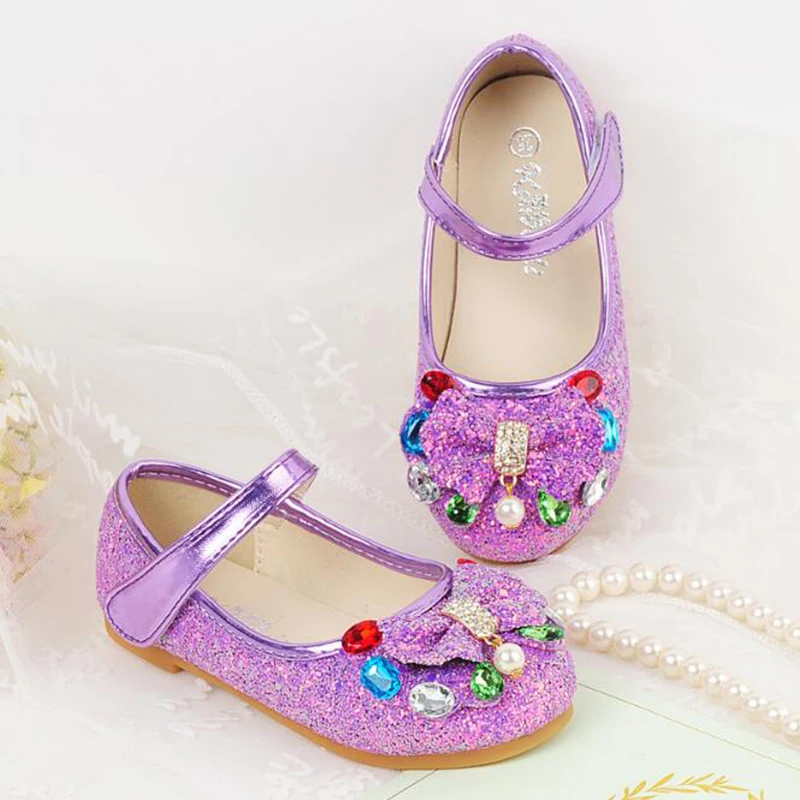 2019 spring and autumn single girl princess crystal flat sequins children new children's low to help shoes free shipping#1 |
