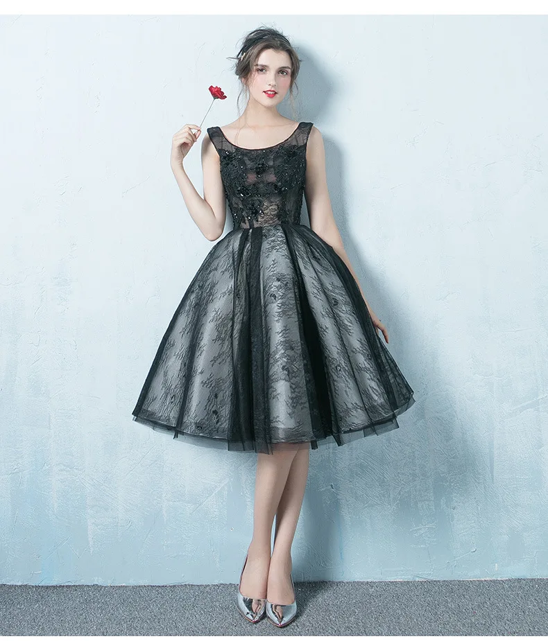Hot New 2019 Black Lace A Line Sexy Cocktail Dresses Custom made Elegant Knee Legnth Dress Tulle Women | Свадьбы и торжества