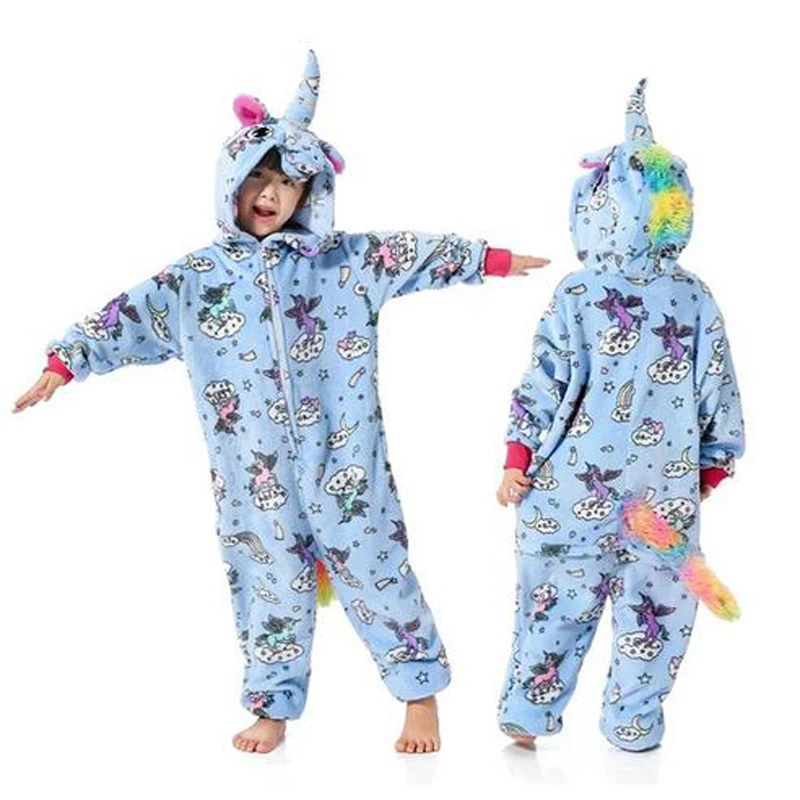 Kigurumi Onesie/Детские пижамы с пандой; детские комбинезоны единорог с рисунками животных; зимняя одежда для сна для мальчиков и девочек; детская пижама