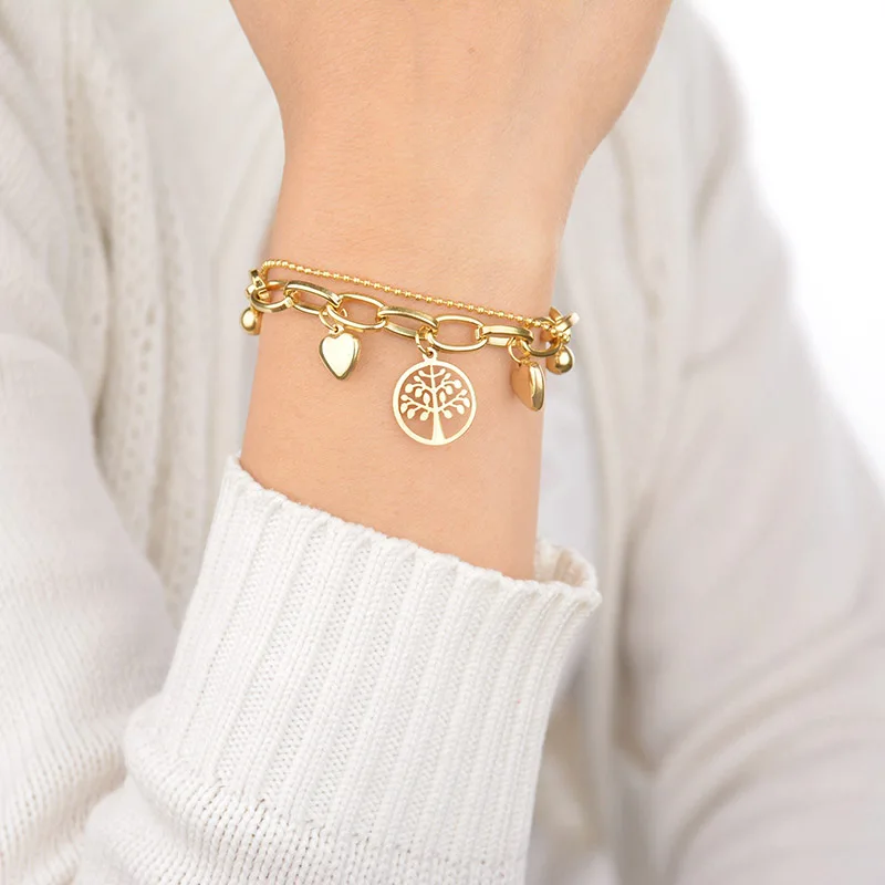 Женский многослойный браслет из нержавеющей стали с сердцем | Украшения и